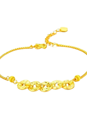 金包银五帝钱碎冰冰鱼鳞手链国潮爆闪招财钱多多盘缠手串送女友