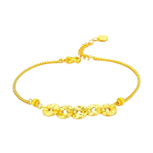 金包银五帝钱碎冰冰鱼鳞手链国潮爆闪招财钱多多盘缠手串送女友