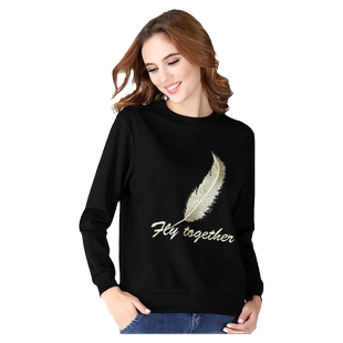 圆领黑色卫衣女款2026新款春季宽松刺绣上衣春秋欧货衣服无帽外套