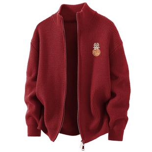 NN真维斯马年本命年红毛衣男士2026新年双拉链外套青少年立领外套