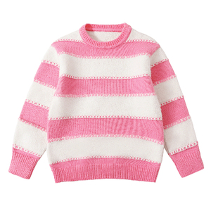 雅鹿女童毛衣秋冬加厚上衣儿童套头条纹毛衫小女孩粉色甜美打底衫