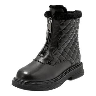 St&Sat/星期六秋冬牛皮时装靴保暖绒里厚底增高短靴女SS1411A051