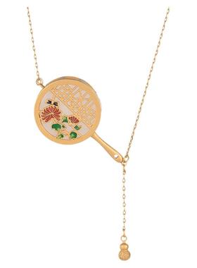 古装拍戏短视频汉服项饰珐琅彩绘宫廷风仿和田玉复古扇子仙女项链