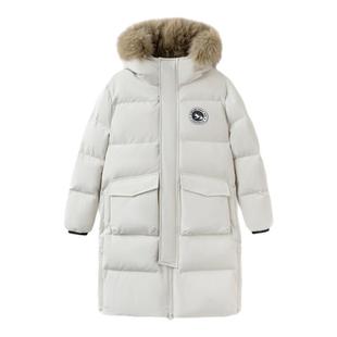 巴拉巴拉女童连帽羽绒服儿童长款厚外套白色上衣2025冬装新款童装