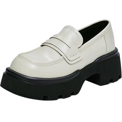 15mins厚底白色乐福鞋女