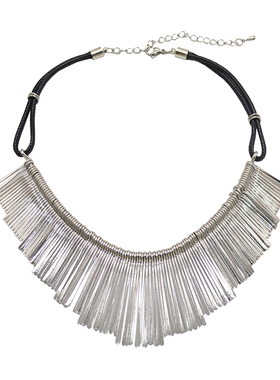 复古夸张金属流苏黑绳拼接项链女