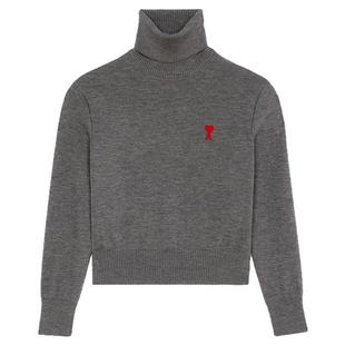 Ami Paris女士经典款红色爱心刺绣羊毛高领长袖毛衣