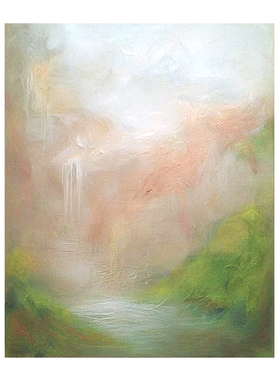 HLF.手绘大芬村油画《青山碧水》肌理挂画轻奢抽象客厅玄关装饰画