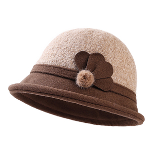 中老年人帽子女款秋冬季妈妈奶奶老人羊毛盆帽洋气加绒冬天保暖帽