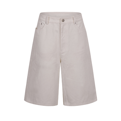 磨毛直筒版型中裤白色休闲五分裤