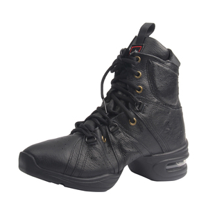 正品法国sansha爵士舞鞋三沙舞蹈鞋黑色真皮透气高帮气垫现代舞鞋