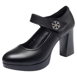 旗袍模特走秀鞋软皮软底高跟鞋不累脚单鞋真皮厚底粗跟防水台女鞋