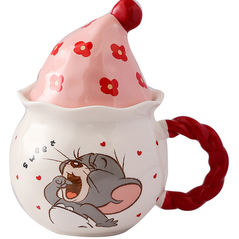 猫和老鼠杯子可爱魔法帽陶瓷马克杯情侣早餐咖啡杯女生家用喝水杯