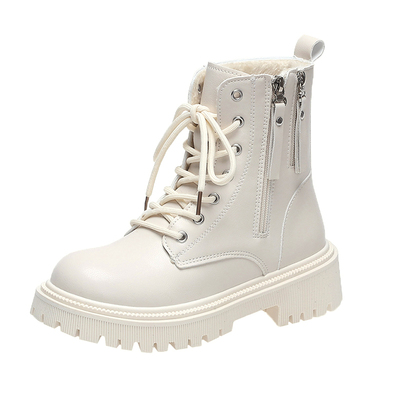 马丁靴短靴棉橡胶底系带双拉链