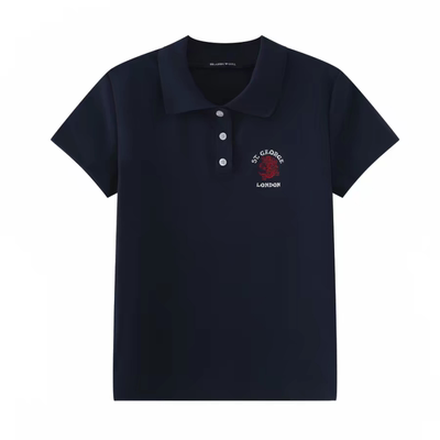 Brandy Girl新款龙刺绣复古polo领T恤女bm短袖美式修身短款上衣潮