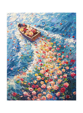 花海玫瑰船DIY满钻钻石画礼物