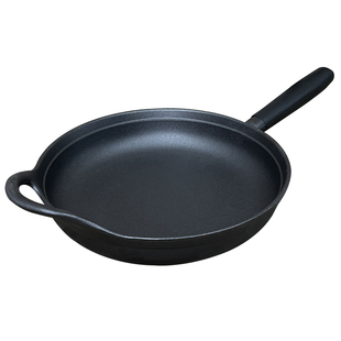 出口日本加深平底锅铸铁锅24/28cm煎炒锅家用无涂层不粘厚生铁锅