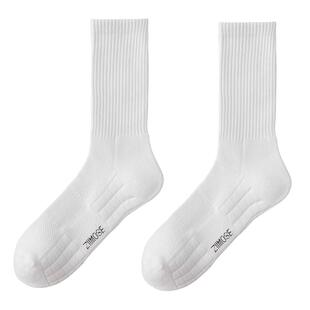 白色运动袜子男中筒袜毛巾底减震吸汗薄款网眼透气防臭跑步篮球袜