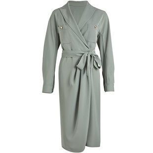 LANDI新款西装领系带中长款垂感连衣裙女设计感小众裙子春夏