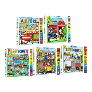 Playtown玩玩镇系列 英文原版绘本交通工具 Farm/Airport/Construction/Playtown Emergency 幼儿启蒙绘本童书 纸板翻翻书