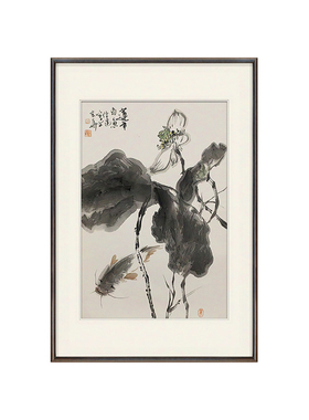 名家手绘孤品荷花玄关端景柜国画