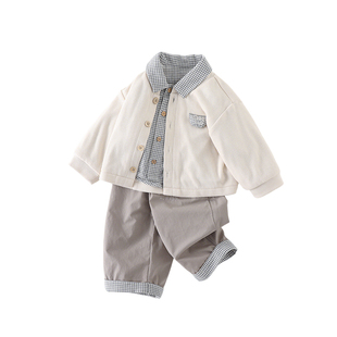 男童春季开衫外套套装2026新款男宝宝衬衫裤子三件套婴幼童春装潮
