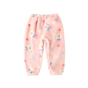 女童睡裤秋冬季珊瑚绒裤子儿童暖暖裤宝宝法兰绒家居裤加绒加厚款