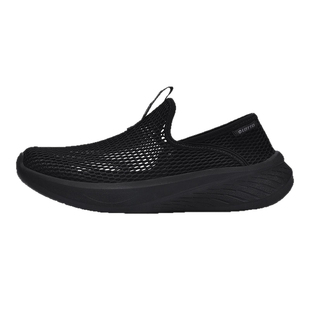 乐途男鞋冬季新款网面透气休闲鞋男士大网孔运动鞋轻便黑色一脚蹬