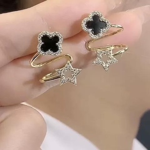 四叶草耳钉女纯银针高级感耳夹2023年新款潮气质耳饰爆款耳环洋气