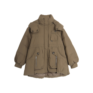 西町村屋羽绒服女冬季新款立体口袋连帽设计中长款外搭HD8205184
