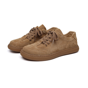 男款舒适英伦风2025新款休闲皮鞋翻毛皮真皮软底德训鞋复古板鞋子