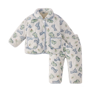 [抗菌远红外]儿童家居服秋冬宝宝双面法兰绒男童开衫套装女童睡衣