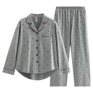 芬腾2026新款衬衫领睡衣女纯棉套装春秋长袖长裤波点家居服可外穿
