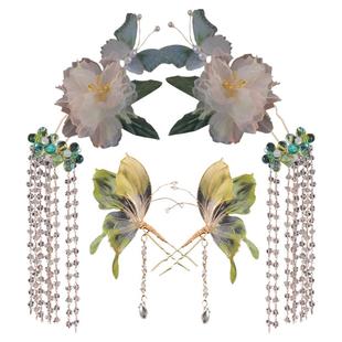 古风蝴蝶美子发夹流苏发钗百搭明制唐风古装汉服写真拍摄饰品组合