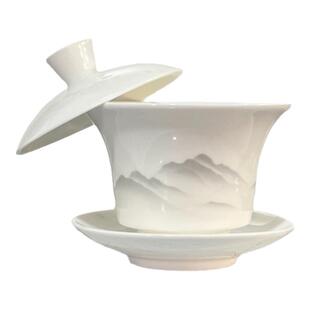 悬停盖碗羊脂玉三才德化陶瓷功夫茶具配件泡茶碗家用茶杯泡茶杯