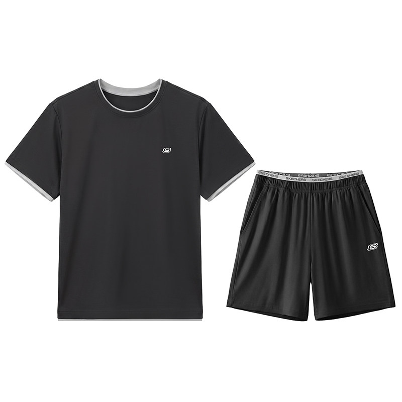 skechers斯凯奇旗舰店男士睡衣莱赛尔天丝家居服套装新款大码短袖
