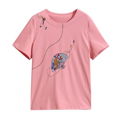 短袖通勤适中纯色刺绣