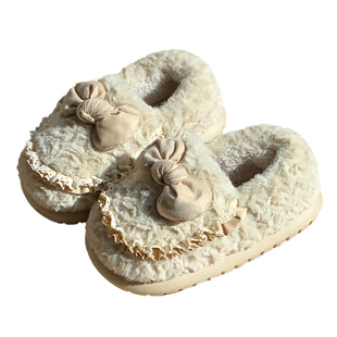 包跟棉拖鞋女秋冬季月子鞋厚底蝴蝶结棉鞋加绒保暖户外穿室内居家