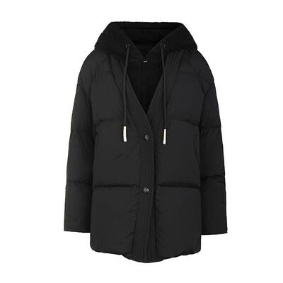 sdeer抽绳连帽羊羔绒拼接羽绒服