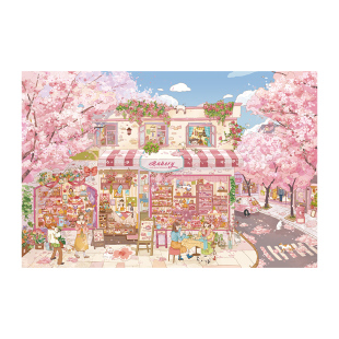 猫的天空之城拼图1000片开满樱花的街道成人版春日赏樱治愈拼图