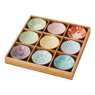 围炉日式火锅店竹木九宫格陶瓷餐具碟子酱料分格餐盘烤肉干果托盘