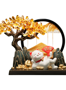 发财树流沙画招财猫摆件客厅办公室乔迁新居开业礼物生意兴隆大吉