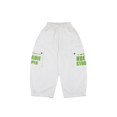 Jimmy妈童品【屁股后面有口袋】夏季·绿色字母印花薄款长裤