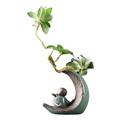 哥窑茶宠小和尚摆件茶道配件禅意茶室茶桌装饰品博古架花器摆设