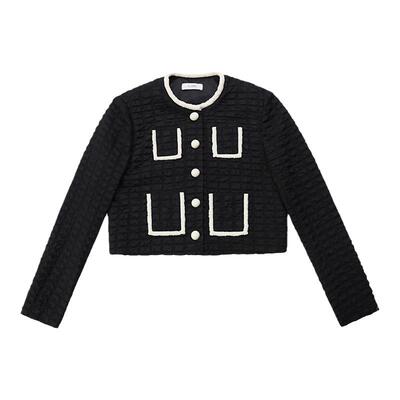 装饰边肌理泡泡箱型上衣外套