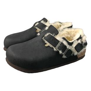 岛外DAOWAI勃肯鞋半包头加绒羊毛软木拖鞋外穿后带博肯鞋女