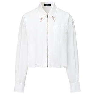 FF仿佛衬衫2025年秋季新款100棉三角梅钉珠绣女显瘦通勤截短上衣