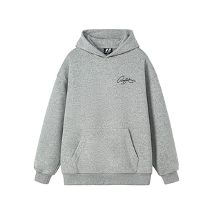 FORNINES刺绣连帽灰色卫衣男款春季重磅加厚加绒帽衫美式情侣外套