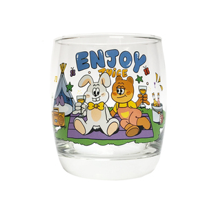 黃金大劈叉原创小熊兔子野餐玻璃杯友谊干杯复古少女可爱印花水杯