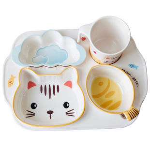 儿童餐盘分格男女孩卡通密胺食品级专用吃饭碗勺宝宝餐具套装礼盒
